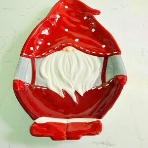 Red and White Gnome Ceramic dish